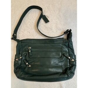 Great American Leather Works Green Leather Crossbody Bag Organizer Purse Pocket